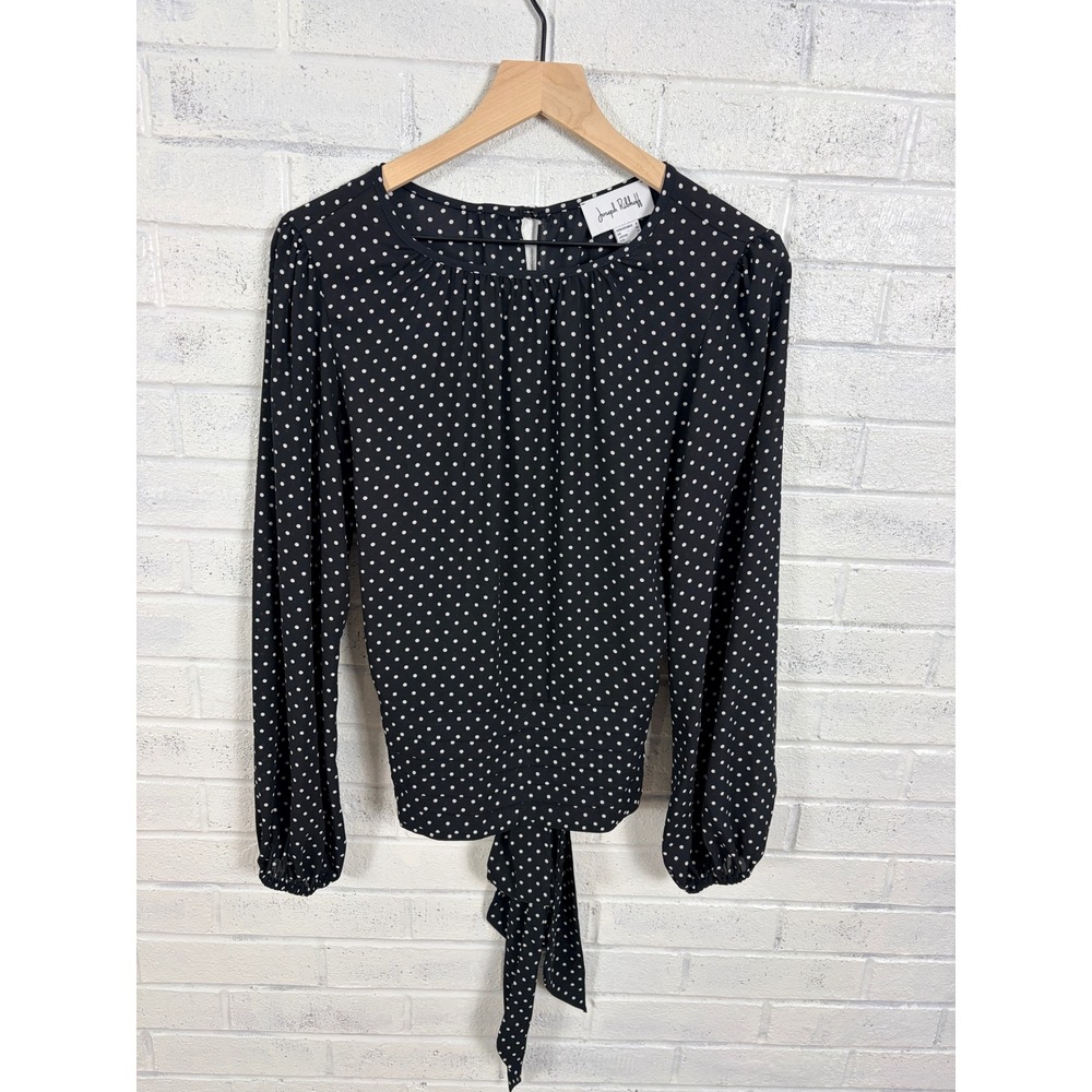 Joseph Ribkoff Tie Waist Blouse Womens 8 Polka Dot Long Sleeve Office